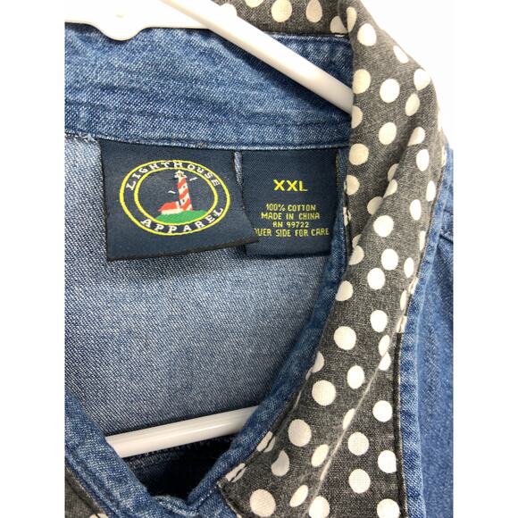 Light House Apparel Dogs Print Cotton Denim Button Up Shirt Sz XXL - Picture 6 of 8